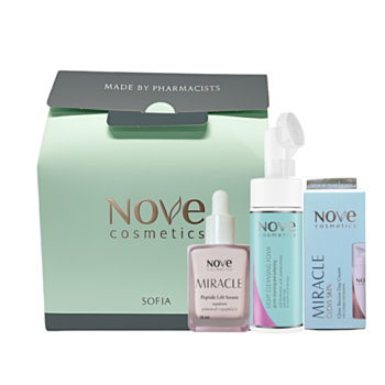 NOVE COSMETICS МИРАКЪЛ GLOW SKIN КРЕМ ЗА ЛИЦЕ + ПОЧИСТВАЩА ПЯНА + СЕРУМ С ПЕПТИДИ + ПОД. КУТИЯ