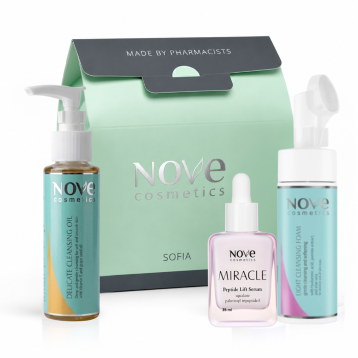 NOVE COSMETICS МИРАКЪЛ ПОЧИСТВАЩО ОЛИО + МИРАКЪЛ ПОЧИСТВАЩА ПЯНА + МИРАКЪЛ СЕРУМ С ПЕПТИДИ + КУТИЯ
